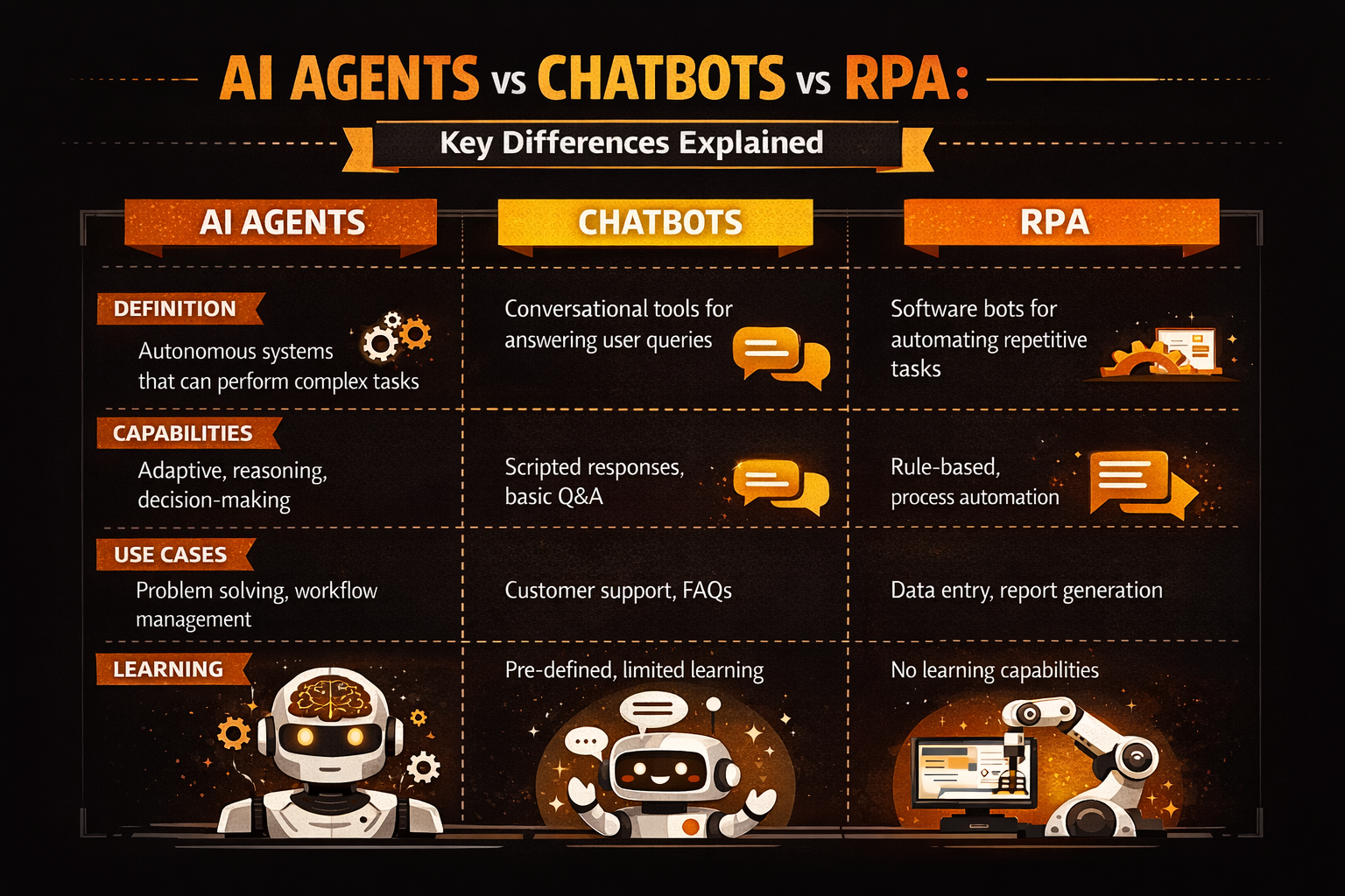 AI Agents vs Chatbots vs RPA