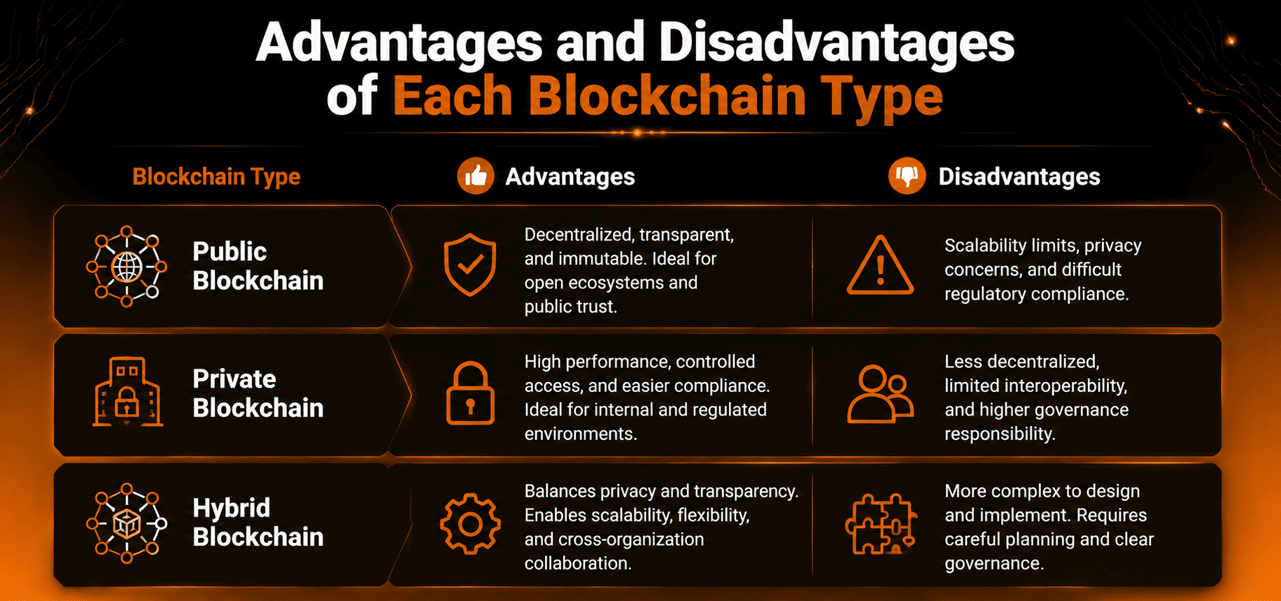 Advantages and Disadvantages of Each Blockchain Type