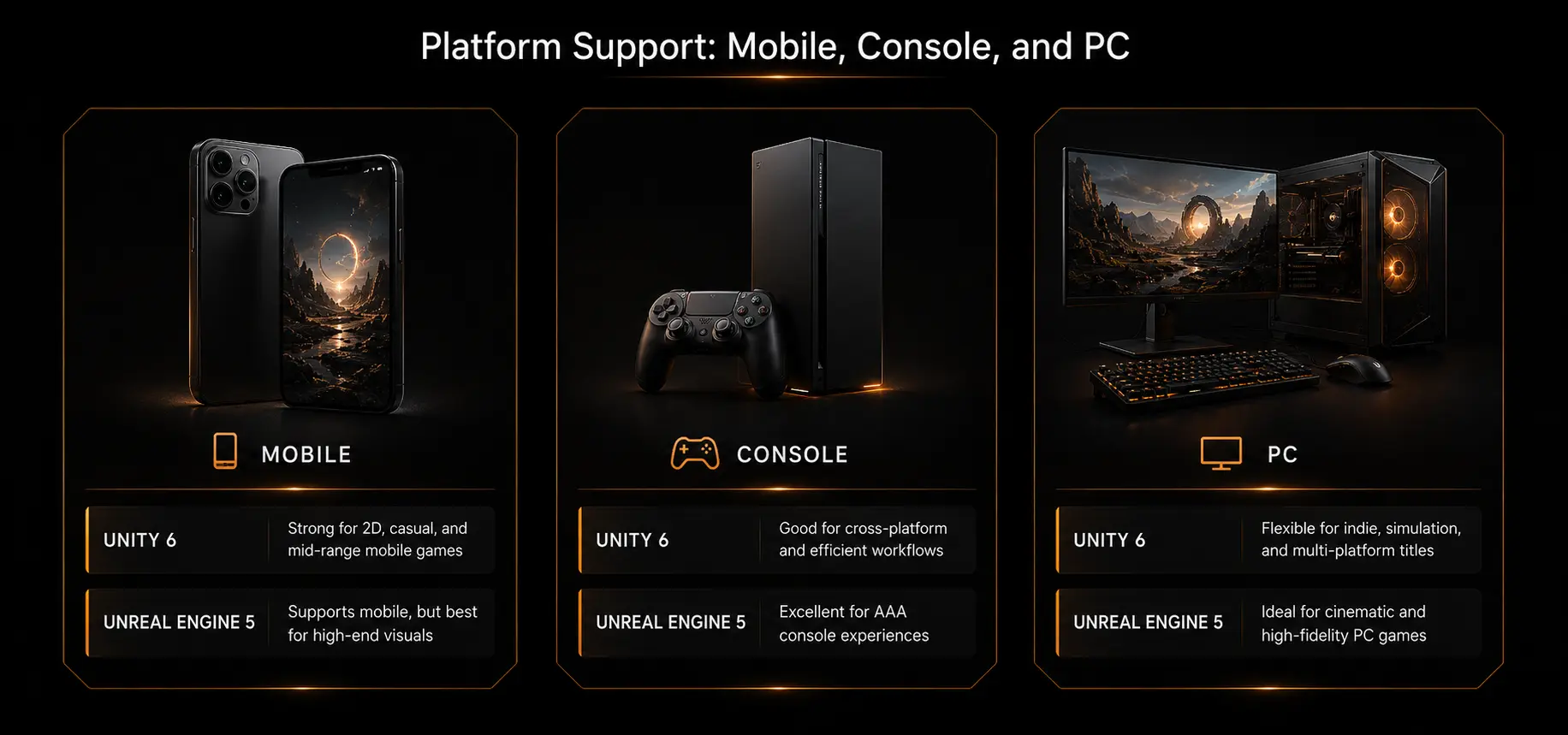 platform support by unity 5 and unreal engine 6