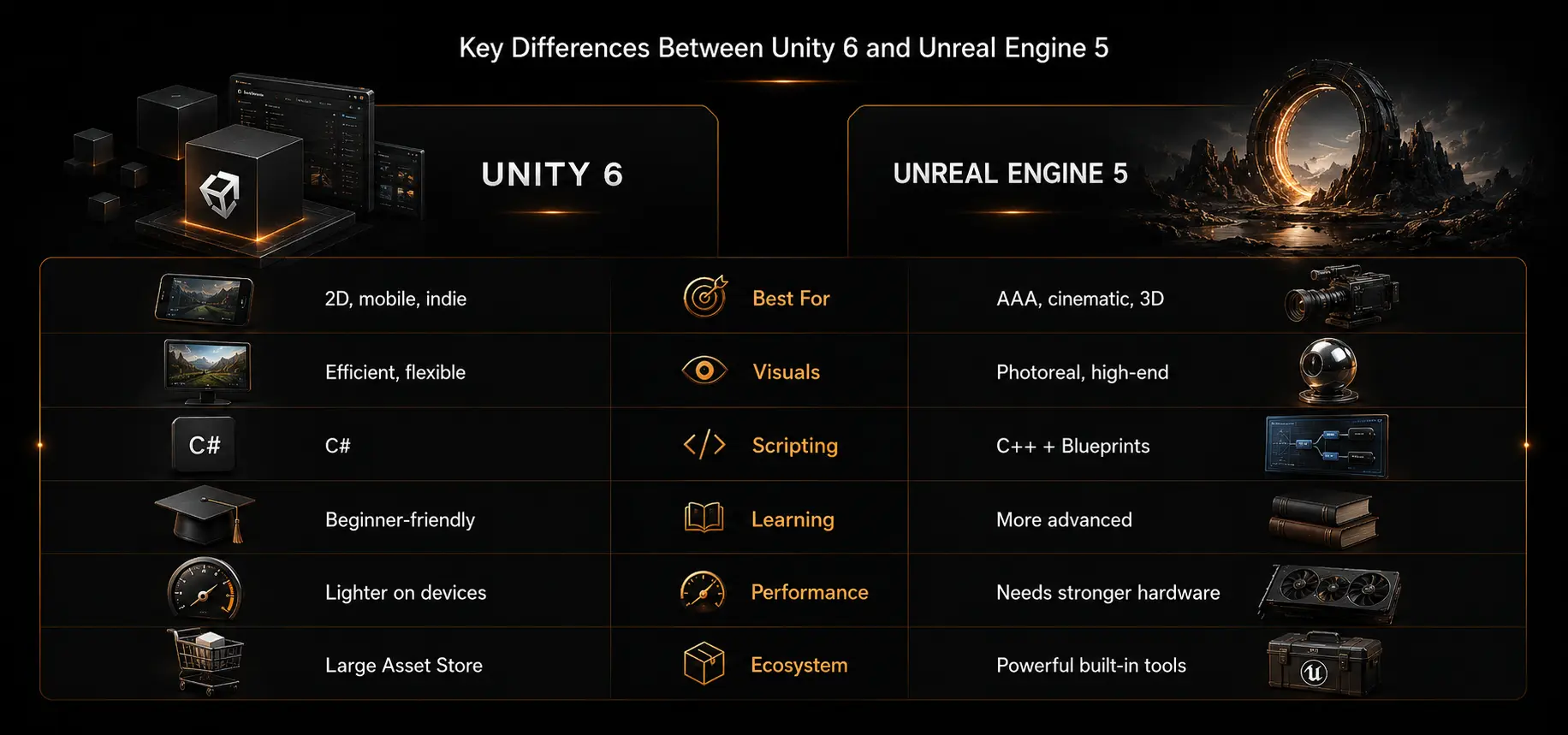 key difference between unity 6 and unreal engine 5